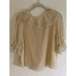 Joie Blouse Cream S Womens Ruffle V-Neck Sheer Chiffon Romantic Flowy Ivory thumbnail 7