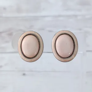 Vintage Clip On Earrings Dusky Pinkish Tone Oval thumbnail 3