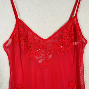Victoria's Secret Babydoll Women Large Red Lace Mesh Rhinestone Corset Back Sexy thumbnail 2