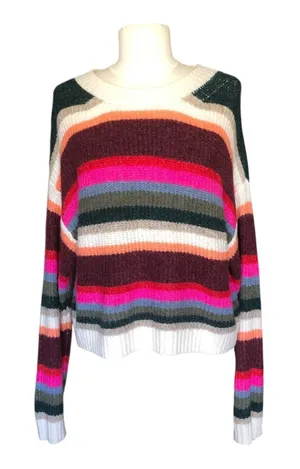 American Eagle Cropped Stripe Sweater Small Colorful Chunky Knit Crewneck Cozy thumbnail 1