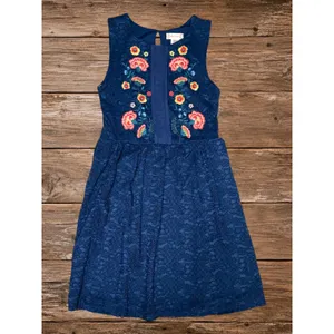 Altar'd State Floral Embroidered Lace Dress Navy Sleeveless Boho Cottagecore M thumbnail 2