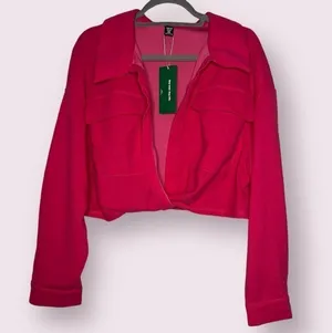 SHEIN EZwear Plus Hot Pink Flap Pocket Twist Hem Crop Blouse 2X thumbnail 1