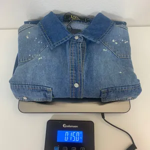 Lucky & Blessed Women's S Blue Distressed Paint Splatter Denim Western Shirt thumbnail 8