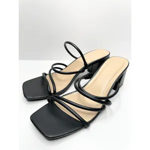 A new day Sandals Strappy Black‎ Block Heel Size 9.5 Square Open Toe thumbnail 2