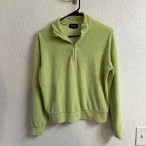 MONROW Terry Cloth Half Zip in Lettuce Size XS Green thumbnail 2