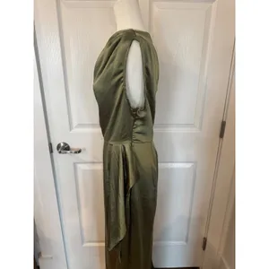 Saints & Secrets Sage Green Satin One Shoulder Maxi Dress CM6392J L NWT thumbnail 4