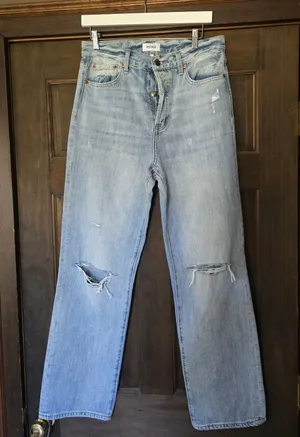 O pistola Distressed Faded Light Blue Denim Jeans Button Fly Sz 28 thumbnail 1