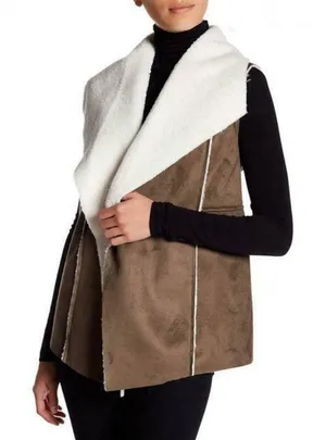 Susina NWT Open Front Vest Faux Shearling &‎ Suede Small thumbnail 1