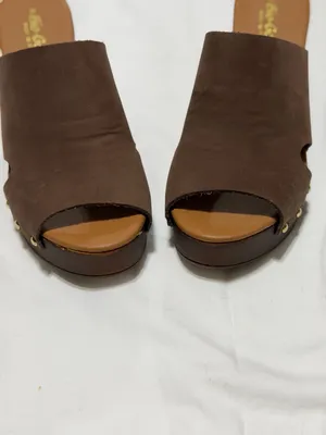 Bio-Gold Made in Italy Brown Leather Studded Platform Clogs thumbnail 2