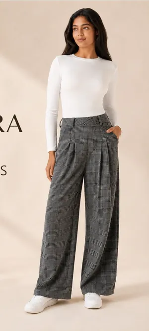 Halara High Rise Wide Leg Plaid Pants Gray Stretch Pull On Size M thumbnail 1