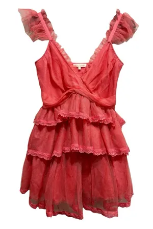 LoveShackFancy Zorina Pink Passion Tulle Ruffle Mini Dress Size 4 thumbnail 1