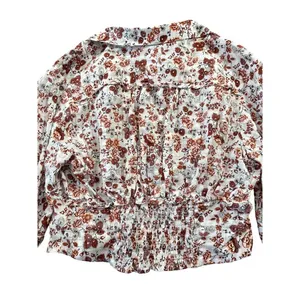 Anthropologie Gauzy Cream Floral‎ Button Front Cropped Blouse Rust Long Sleeve thumbnail 12