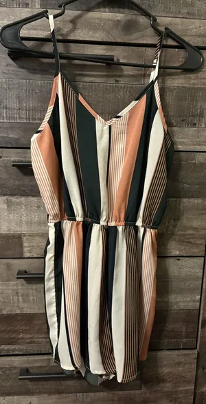 Striped V-Neck Spaghetti Strap Romper thumbnail 1
