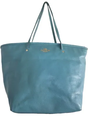 Vintage Coach Street Leather Tote Purse Handbag Shoulder Bag Gold Blue Zip Top thumbnail 1