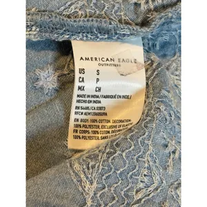 American Eagle Smocked Denim Peplum‎ Top Womens Small Blue Embroidered Babydoll thumbnail 8