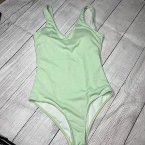Zaful Sage Green Crinkle Ribbed One Piece Deep Scoop Neck One Piece Swimsuit S thumbnail 4