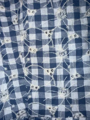 Anthropologie House of Harlow 1960 Blue Gingham Eyelet Puff Sleeve Dress 8 thumbnail 6