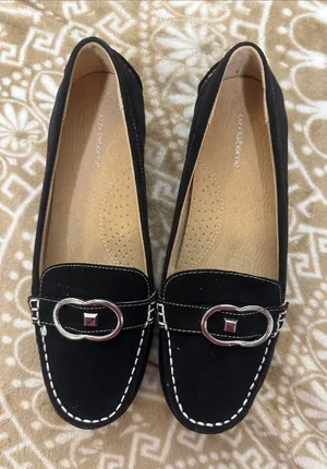 Liz Claiborne Black Suede like Loafers with Silver Buckle thumbnail 1