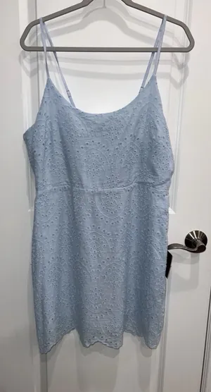 Lulus Women’s Modern Romantic Light Blue Eyelet Lace Mini Dress Size XL New thumbnail 1