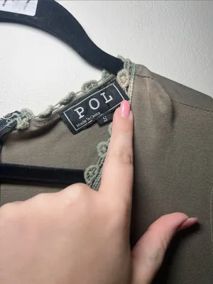 POL Womens Olive Green Crochet Trim Peasant Top thumbnail 3