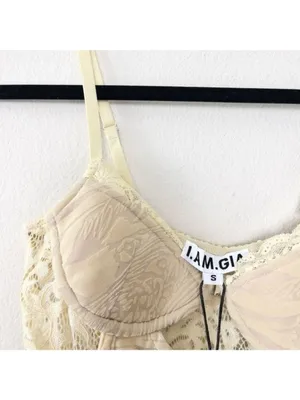 NWT I.AM.GIA Elena Top S Tan Ivory Lace Corset Sheer Crop Burnout Cut Out Velvet thumbnail 8
