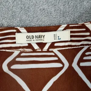 Old Navy Women's Large Brown White Geometric Pattern Short Sleeve Blouse Top thumbnail 5