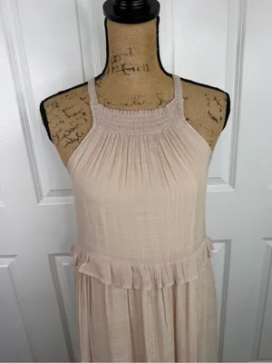 Listicle Size S Beige Ruffle Tiered Boho Maxi Dress Rayon Blend thumbnail 4