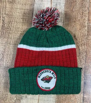 '47 Minnesota Wild Women's Patch Nature Colorblock Pom Beanie Knit Hockey Cuffed thumbnail 1