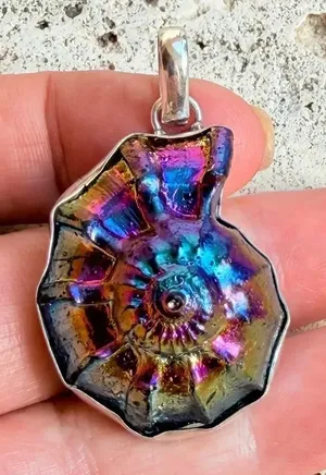 Rainbow Titanium Ammonite Pendant 925 Plated thumbnail 1