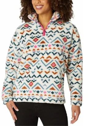 Eddie Bauer Aztec Print Fuzzy 1/4 Zip Fleece Pullover L Cozy Cabincore Southwest thumbnail 1