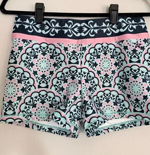 Printed Bike Shorts in Light Blue & Pink thumbnail 1