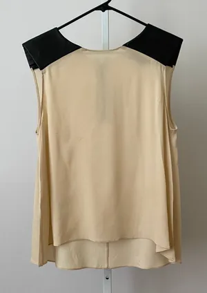 Alice‎ + Olivia M Goth Moody Feminine Whimsigoth Beige Silk Top Leather Blouse thumbnail 1