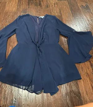 She & Sky Navy Blue Bell Sleeve Romper thumbnail 2