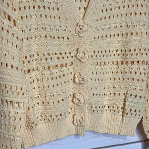 POL Crochet Cardigan Dandelion Yellow Size small Button Front Polyester thumbnail 3