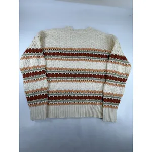Betsey's Boutique Shop Striped Open Knit Crewneck Sweater Cream XL 54681 thumbnail 2