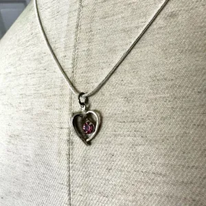 Silver pink rhinestone heart dainty pendant necklace thumbnail 4