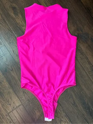 ASOS DESIGN disco racer bodysuit in hot pink thumbnail 4