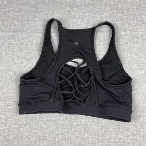 Lululemon Sports Bra Womens 10 Black Lattice Back Racerback Medium Support Yoga thumbnail 2