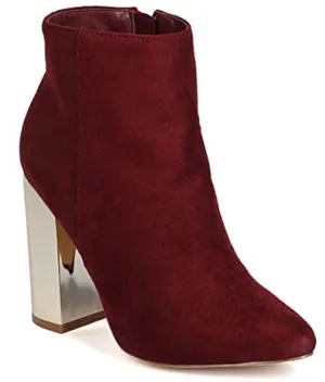 Women's Burgundy Egan Suede Ankle Boot with rose Gold Metallic Block Heel thumbnail 1