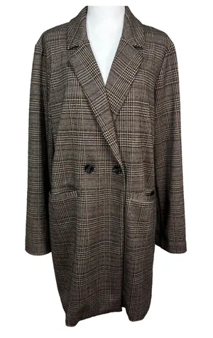 Sanctuary Longline Blazer Coat Brown Glen Plaid‎ Double Breasted Work Academia L thumbnail 1