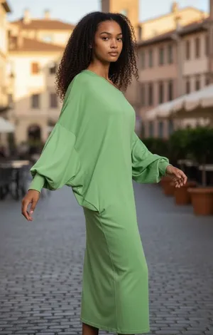 FREE PEOPLE‎ Beach Green Long Sleeve Oversized Maxi Dress XS thumbnail 1