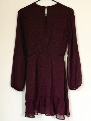 Abercrombie & Fitch Burgundy Long-Sleeve Wrap Mini Dress - Size: Extra Small thumbnail 10