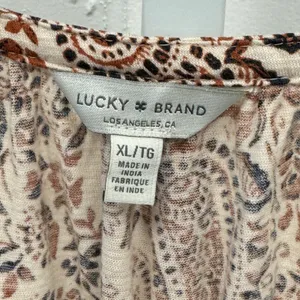 Lucky Brand Paisley Tassel Peasant Boho Jersey Blouse XL Cotton Linen Blend Rust thumbnail 7