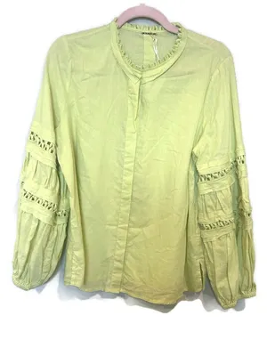 Elie Tahari Linen Cotton Statement Sleeves Button front Top Blouse thumbnail 1