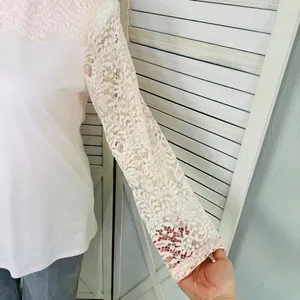 Bedford Fair Lace Sleeve Mock Neck‎ Shirt Pink Large Tee Coquette Victorian Soft thumbnail 6