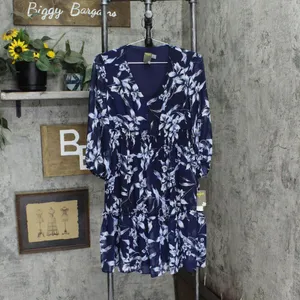NWT Taylor Floral-Print Chiffon Smocked A-Line Dress 2835M 2 Navy Blue / Ivory thumbnail 5