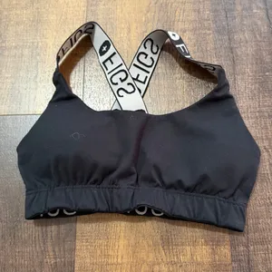 FIGS Black Sports Bra Crossback Logo Straps Medium Support Size XS thumbnail 5