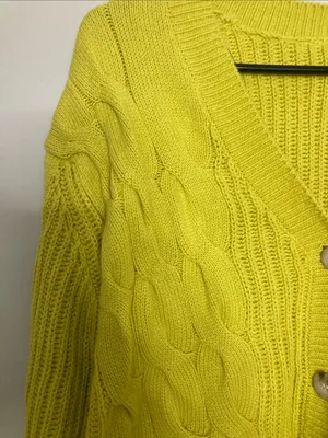 St. John's Bay Neon Yellow Cable Knit V-Neck Cardigan S thumbnail 4