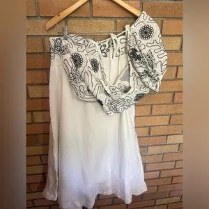NWT Free People Lotus Set Embroidered Crop Top Maxi Skirt White & Black Size L thumbnail 12