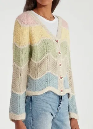 Loveshackfancy Deena Alpaca Wool Rainbow Pastel Zig Zag Cardigan Womens Small thumbnail 1
